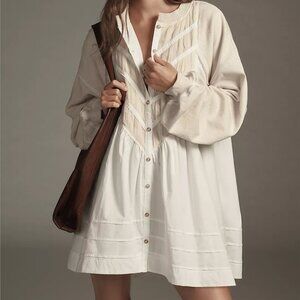 Anthropologie Pilcro Long-Sleeve Button-Front Twofer Mini Dress Large Petite NWT